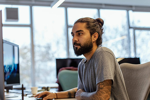 A student works on a computer