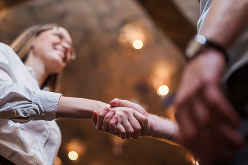 Two business owners shake hands