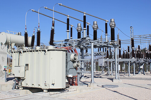 Substation with blue skies behind it