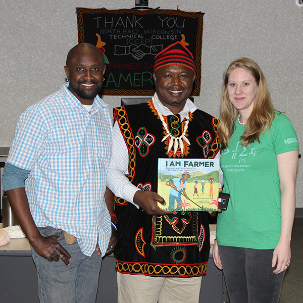 (Left to right) Author Baptiste Paul, environmental leader Tantoh Nforba and  author Miranda Paul visited NWTC to talk about how low-cost, grassroots  community projects are transforming people’s live