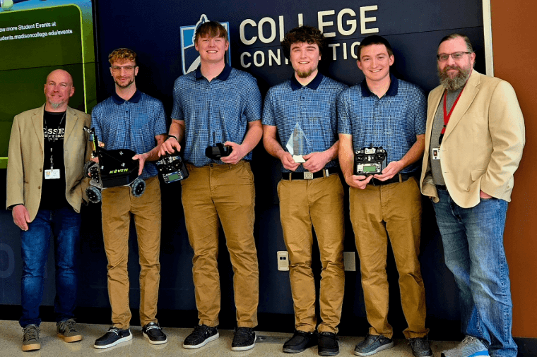 Four EET students alongside their two instructors win the 2025 WTCS Robotics Challenge in Madison, Wis.