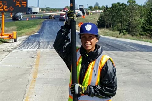 Civil Engineering student Tia on a jobsite