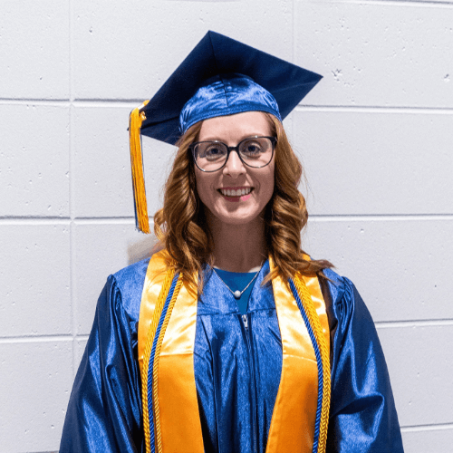 Rachel McIntosh in her cap and gown at the December 17 commencement ceremony.