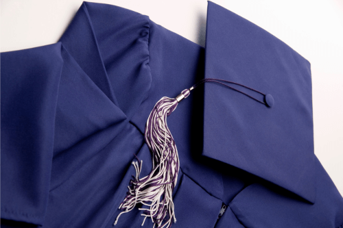 Blue cap and gown