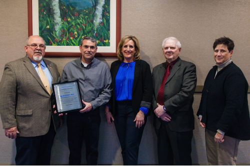 Dr. Rodney Pasch, WTCS Board President; Jamie Tilkens, Robinson Director of Manufacturing Services; Lynn Jones, Robinson Marketing Manager; Dr. Jeff Rafn, NWTC President; Dr. Morna Foy, WTCS President