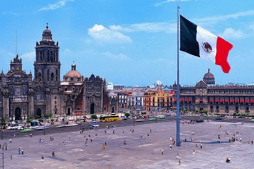 Mexico capitol square with a flag