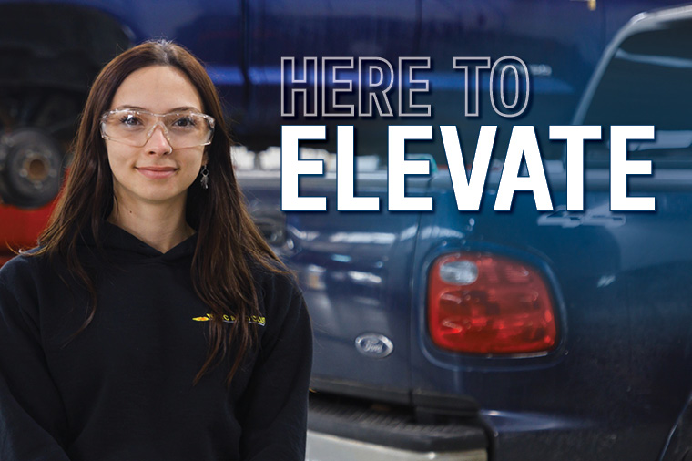 Automotive student with Here to Elevate text