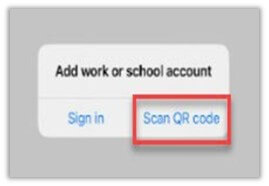 Add work or school account prompt with Scan QR code selected.