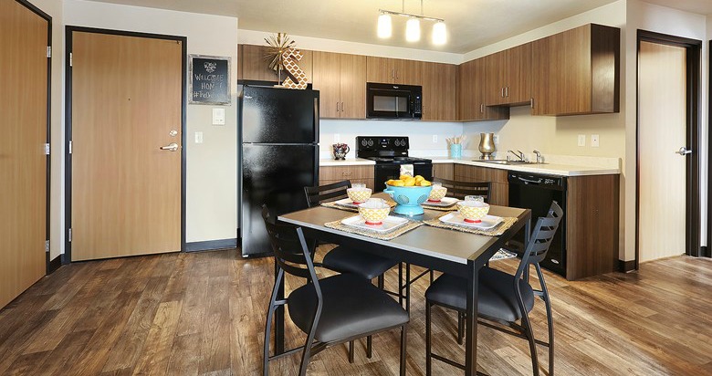 Shared kitchen space at the Orchards Student Living