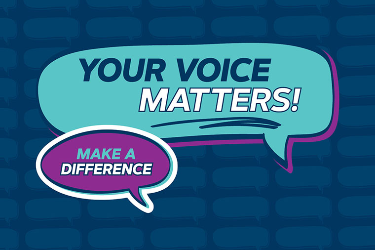 Conversation bubbles with Your Voice Matters text
