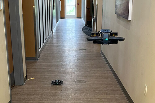Drone technology in use in hallway