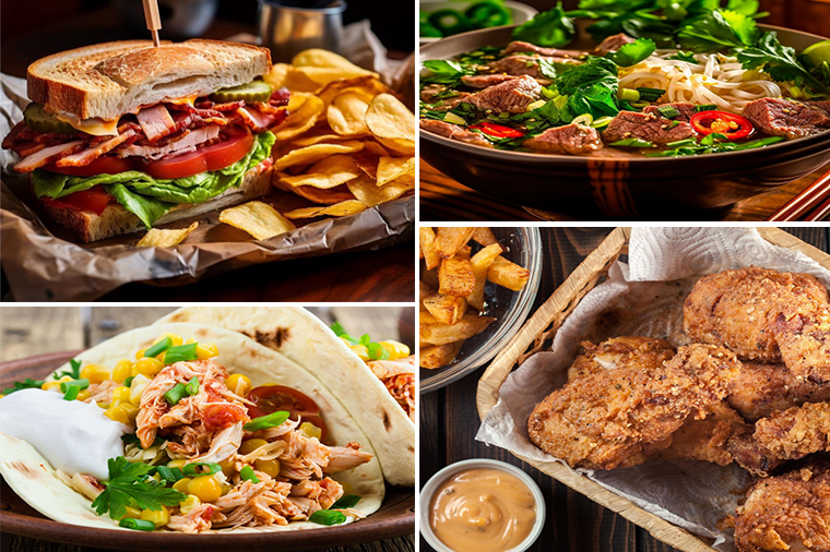 Collage of entrees served at NWTC cafeteria