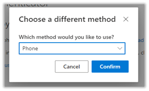 Choose a different method window with phone selected.
