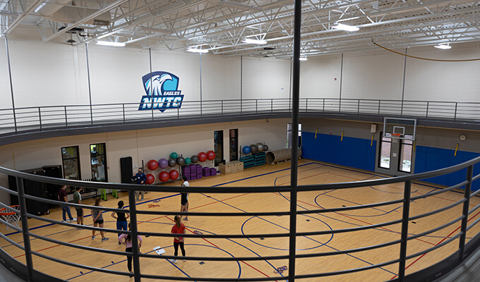 View of gym from second floor track.
