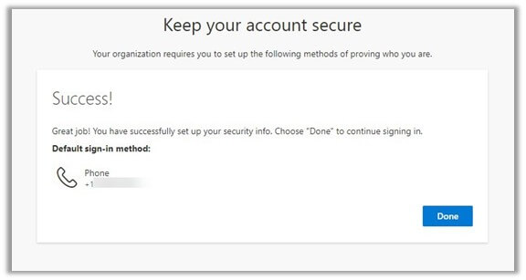 Keep your account secure window with final success message.