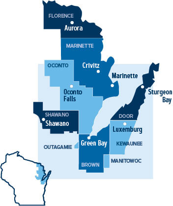 Map of the northeast Wisconsin district