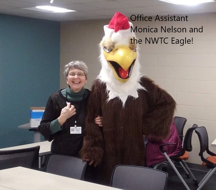 Office assistant Monica Nelson and the NWTC Eagle