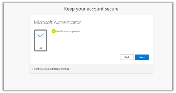 Microsoft Authenticator with Notification approved message.