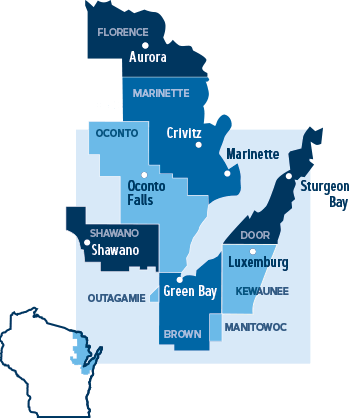 Map of the northeast Wisconsin district