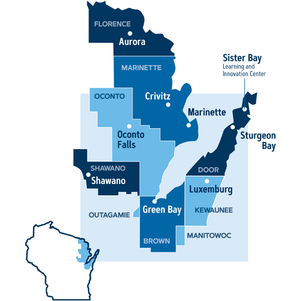 Map of the northeast Wisconsin district