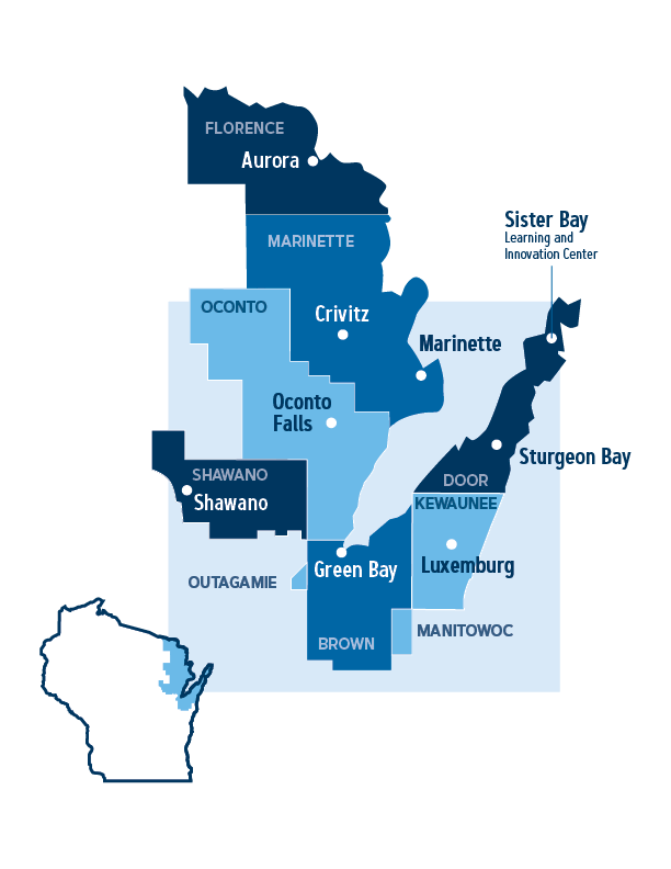 Map of the northeast Wisconsin district