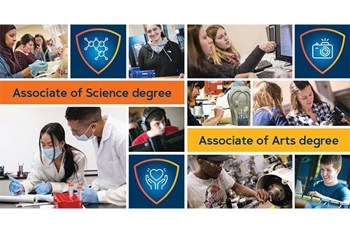 Collage of images of students in Associate of Arts and Associate of Science classes