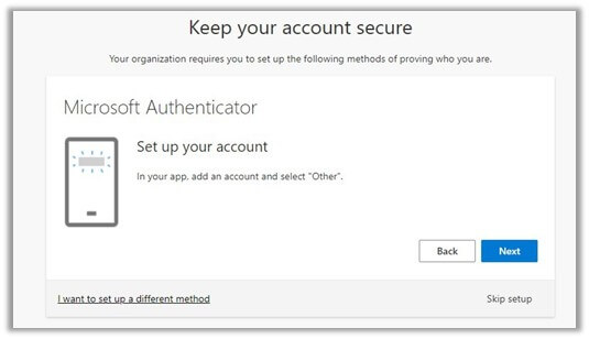 Keep your account secure. Set up your account.