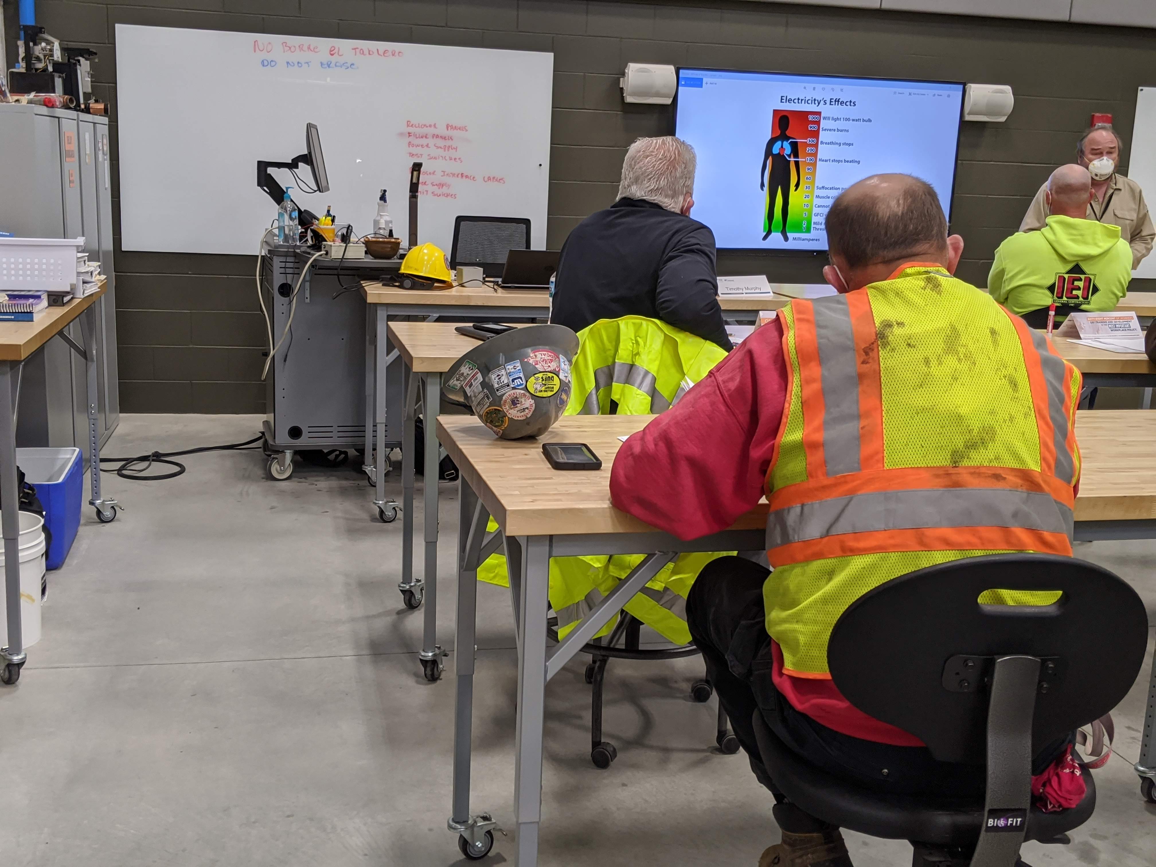 Training in Utilities room with men in safety vests.